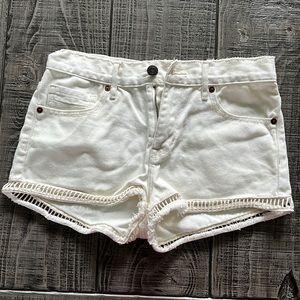 High rise white jean shorts